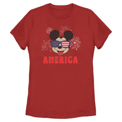 Mickey & Friends American Sunglasses And Fireworks Graphic T-shirt In Red