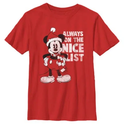 Mickey & Friends Kids' Boy's  Christmas Always On The Nice List Mickey  Graphic T-shirt In Red