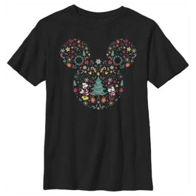 Mickey & Friends Kids' Boy's  Christmas Silhouette  Graphic T-shirt In Black