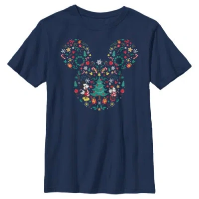 Mickey & Friends Kids' Boy's  Christmas Wonderland Icon Collage  Graphic T-shirt In Blue