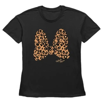 Mickey & Friends Cheetah Print Minnie Mouse Bow  Graphic T-shirt In Black