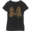 Mickey & Friends Girl's  Minnie Mouse Cheetah Print Bow Signature  Graphic T-shirt In Black