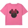 Mickey & Friends Girl's  Minnie Mouse Distressed Red Leopard Bow  Graphic T-shirt In Pink
