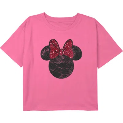 Mickey & Friends Kids' Girl's  Minnie Mouse Distressed Red Leopard Bow  Graphic T-shirt In Pink