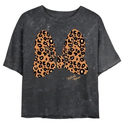 Mickey & Friends Junior's  Cheetah Print Minnie Mouse Bow Graphic T-shirt In Black