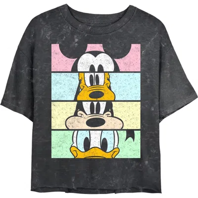 Mickey & Friends Junior's  Distressed Group Cropped Portraits Graphic T-shirt In Black