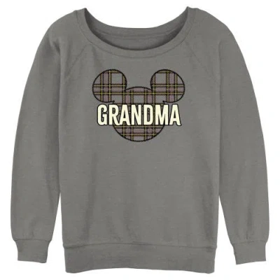 Mickey & Friends Junior's  Grandma Plaid Logo Sweatshirt In Gray