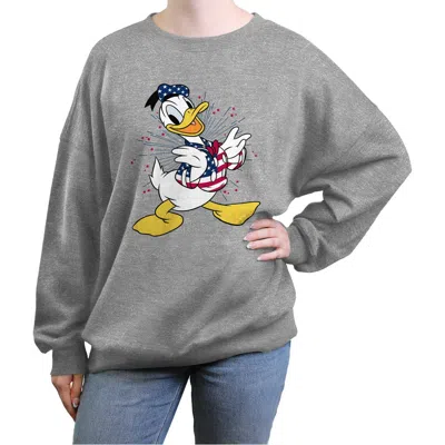 Mickey & Friends Junior's  Patriotic Donald Duck Sweatshirt In Gray