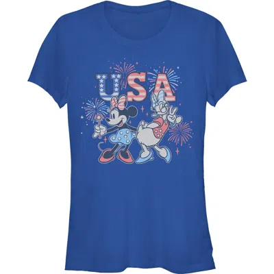 Mickey & Friends Junior's Minnie And Daisy Fireworks Short Sleeve Graphic T-shirt In Royal Blue