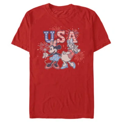 Mickey & Friends Minnie And Daisy Fireworks Graphic T-shirt In Red