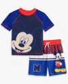 Mickey Mouse Toddler Boys Rash Guard & Swim Trunks Set In Blue