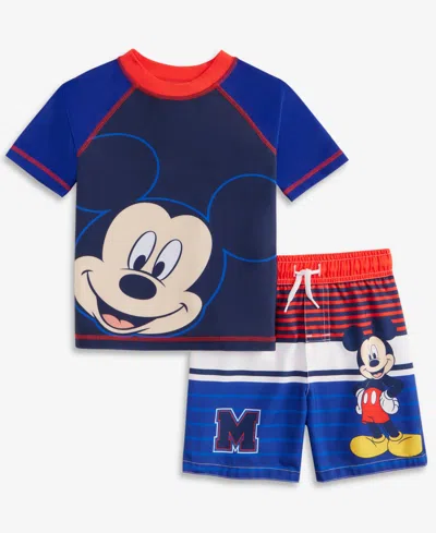 Mickey Mouse Babies' Toddler Boys Rash Guard & Swim Trunks Set In Blue