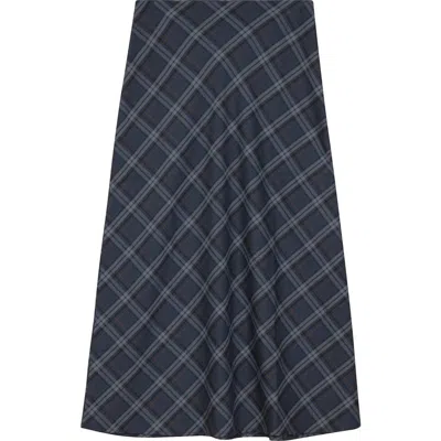Midi Plaid Wool Invisible Zipper Skirt In Blue