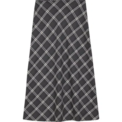 Midi Plaid Wool Invisible Zipper Skirt In Gray