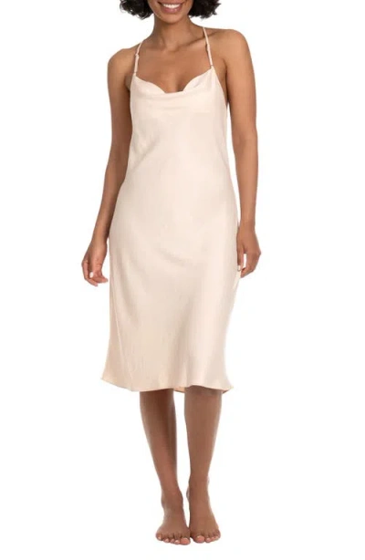 Midnight Bakery Cowl Neck Satin Chemise In Champagne