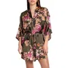 Midnight Bakery Floral Print Satin Robe In Prettyinfall/green