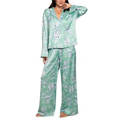 Midnight Bakery Floral Satin Pajamas In Green