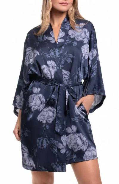 Midnight Bakery Floral Satin Robe In Amelia Blue
