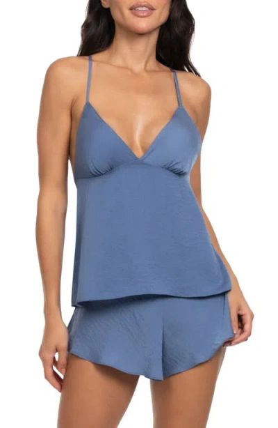 Midnight Bakery Hammered Satin Camisole & Tap Pajamas In Blue
