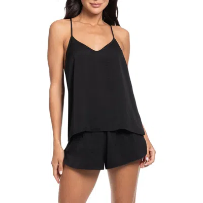 Midnight Bakery Hammered Satin Camisole & Tap Shorts Pajamas In Black