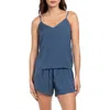 Midnight Bakery Haven Satin Camisole & Shorts Pajamas In Denim