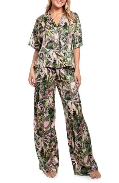 Midnight Bakery Jungle Print Button-up Top & Pants Pajamas In Multi