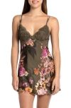 Midnight Bakery Women's Satin Sleepwear Chemise In Prettyinfall/green