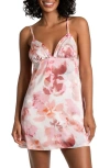 Midnight Bakery Marion Print Ladder Trim Satin Chemise In Cream