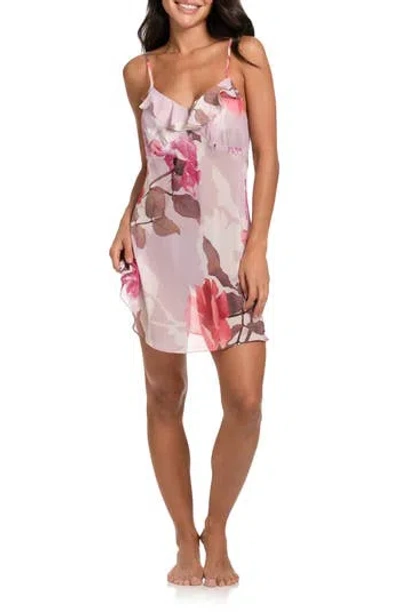 Midnight Bakery Park Rose Ruffle Trim Chiffon Chemise In Pink