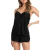 Midnight Bakery Women's Satin 2 Piece Cami-top Set In Black