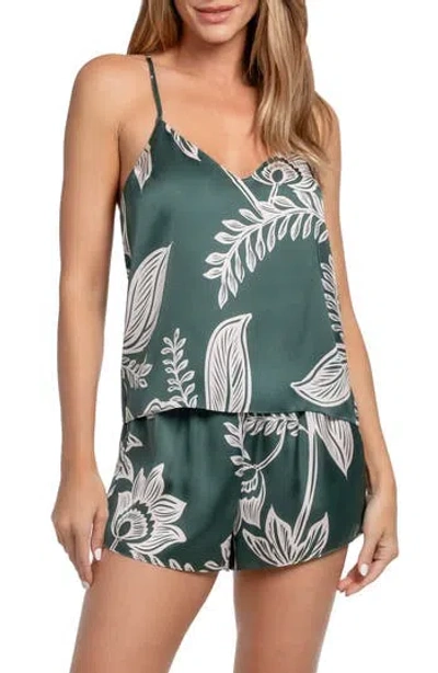 Midnight Bakery Print Satin Camisole & Tap Pajamas In Green