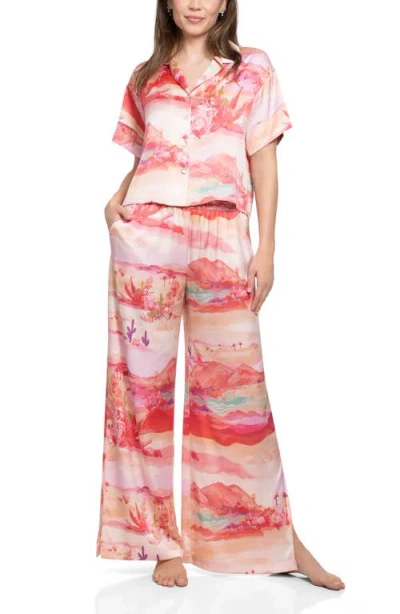 Midnight Bakery Print Satin Pajamas In Pink