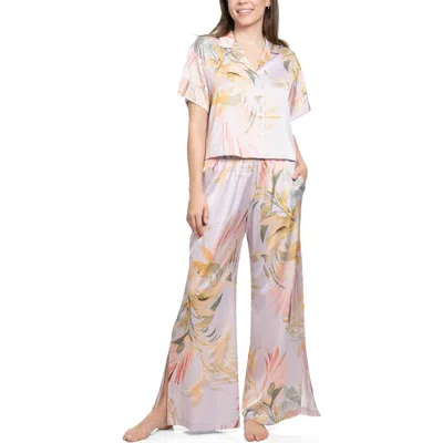 Midnight Bakery Print Satin Pajamas In Purple