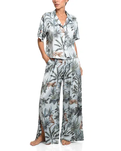 Midnight Bakery Printed Satin Palazzo Pajama Set In Blue