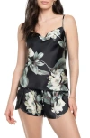 Midnight Bakery Satin Camisole & Tap Shorts Pajamas In Black