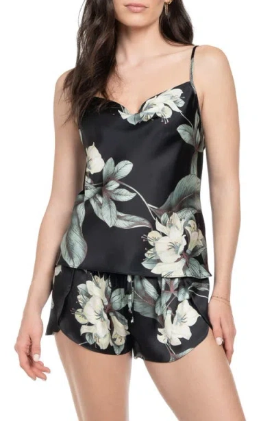 Midnight Bakery Satin Camisole & Tap Shorts Pajamas In Black