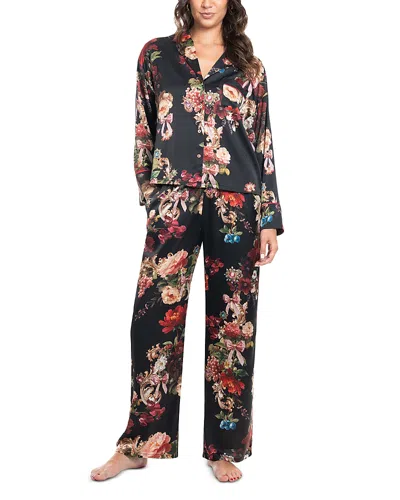 Midnight Bakery Satin Long Sleeve Pajama Set In Black