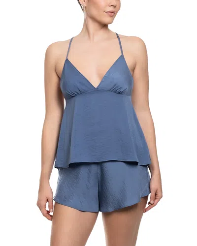 Midnight Bakery Solid Satin Cami Pajama Set In Blue