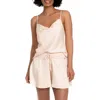 Midnight Bakery Solid Tap Satin Short Pajamas In Champagne