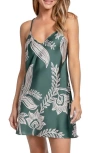 Midnight Bakery Strappy Open Back Satin Chemise In Green