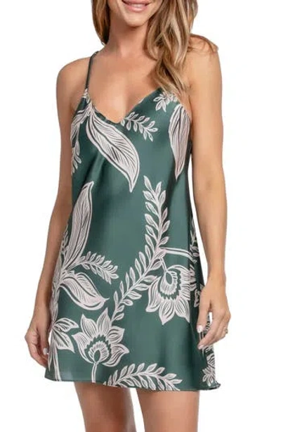 Midnight Bakery Strappy Open Back Satin Chemise In Green