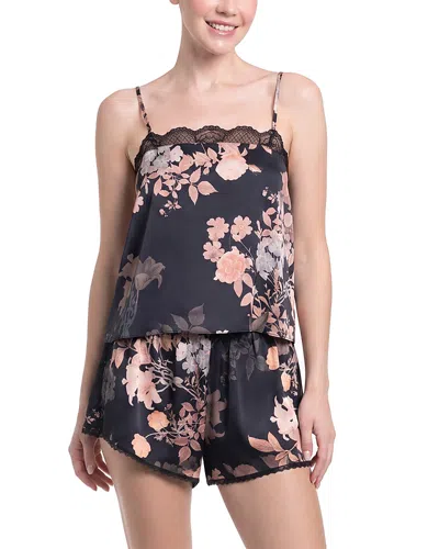 Midnight Bakery Stretch Satin Camisole & Shorts Set In Black