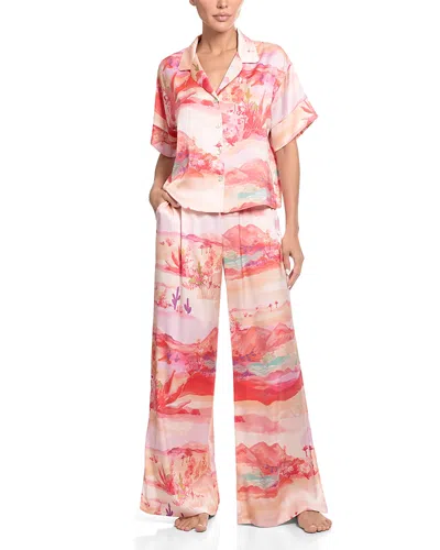 Midnight Bakery Stretch Satin Palazzo Pants Pajama Set In Pink