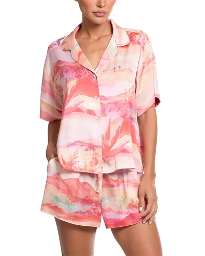 Midnight Bakery Stretch Satin Short Sleeve Pajama Set In Pink