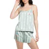 Midnight Bakery Stripe Satin Pajamas In Aqua