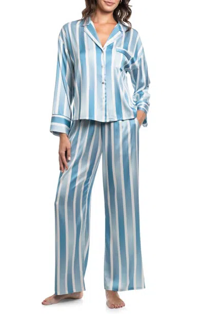 Midnight Bakery Stripe Satin Pajamas In Blue