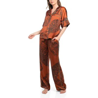 Midnight Bakery Tiger Print Satin Pajamas In Brown