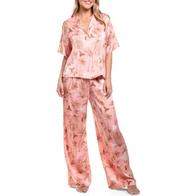 Midnight Bakery Tropical Print Button-up Top & Pants Pajamas In Pink