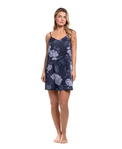 Midnight Bakery Women's Brighton Satin Printed V-neck Chemise In Blue