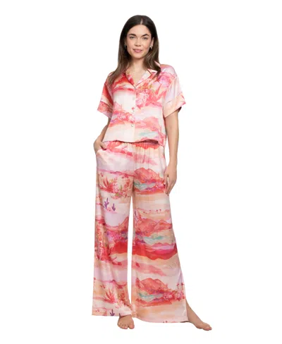 Midnight Bakery Women's Button-front Top And Pajama Pants, 2pc Set In Multi